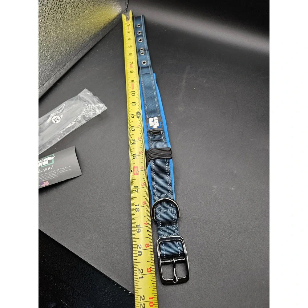 Black Rhino Comfort Dog Collar Blue Grey Neoprene Padded Reflective Medium